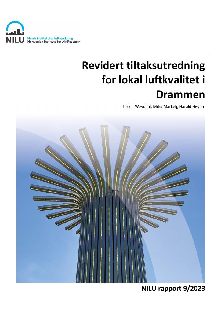 Forsiden av dokumentet Revidert tiltaksutredning for lokal luftkvalitet i Drammen