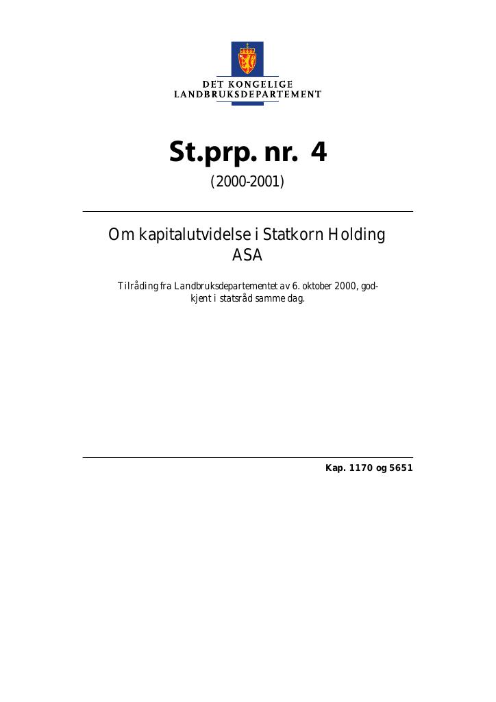 Forsiden av dokumentet St.prp. nr. 4 (2000-2001)