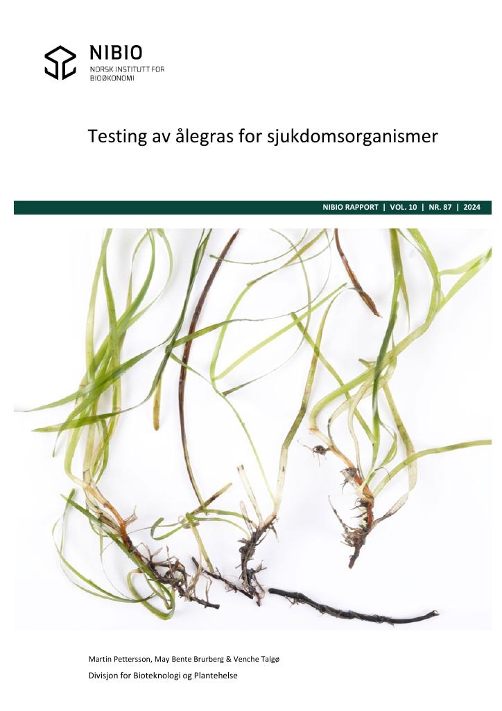 Forsiden av dokumentet Testing av ålegras for sjukdomsorganismer