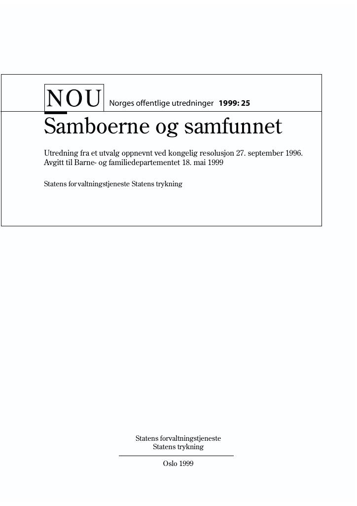 Forsiden av dokumentet NOU 1999: 25 - Samboerne og samfunnet