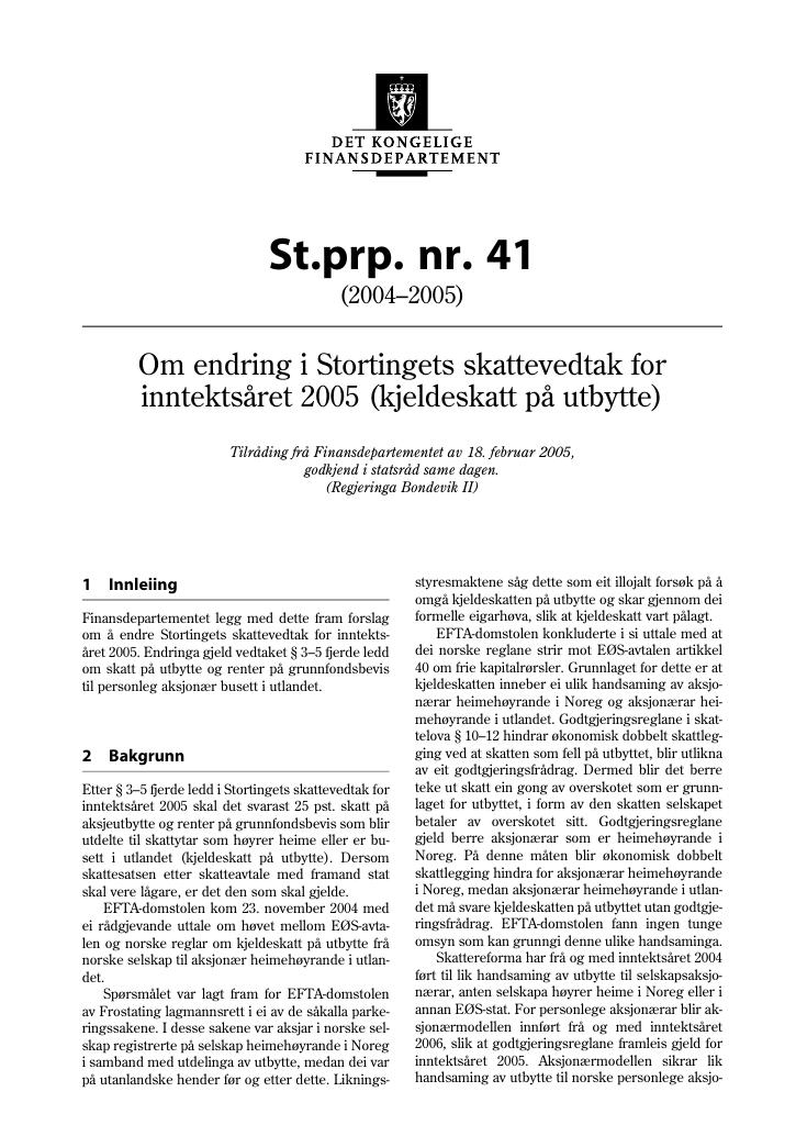 Forsiden av dokumentet St.prp. nr. 41 (2004-2005)