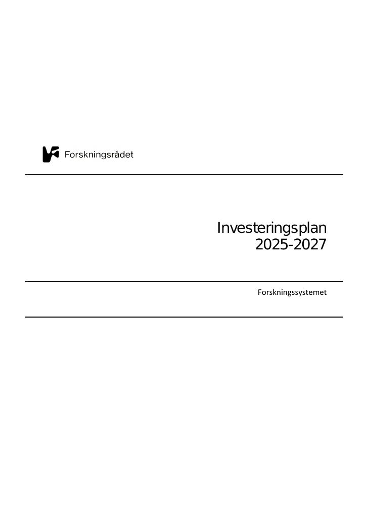 Forsiden av dokumentet Investeringsplan 2025-2027