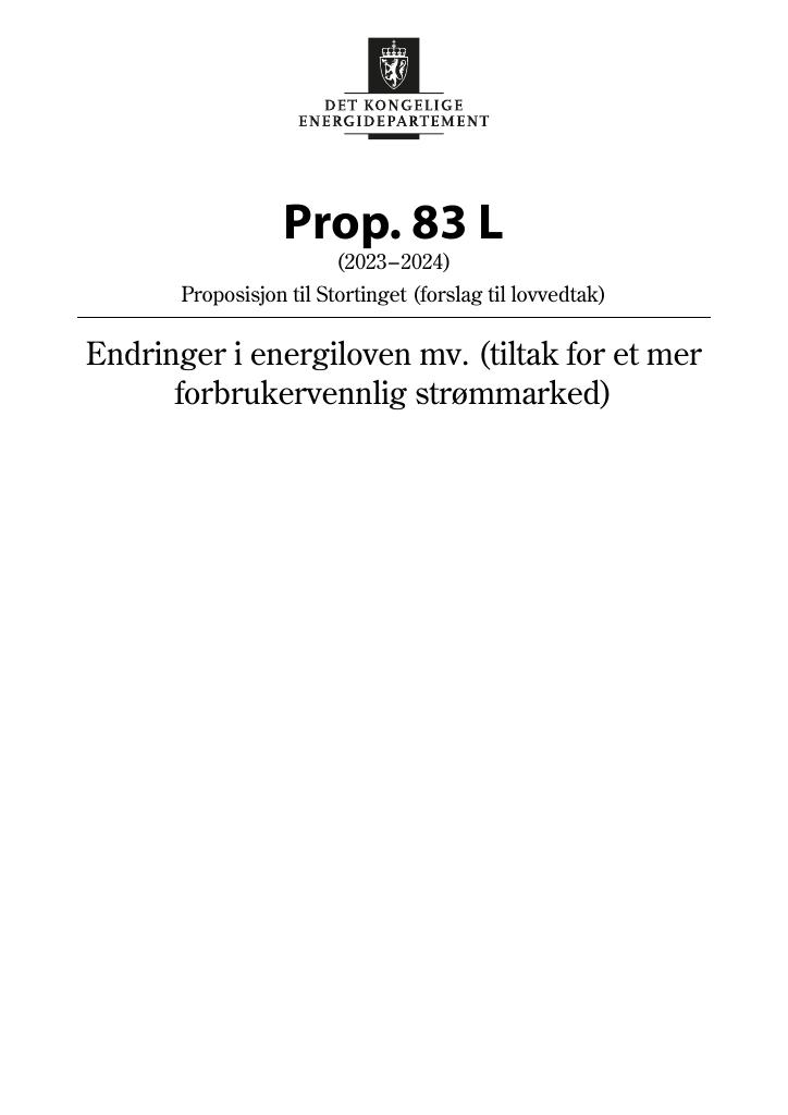 Forsiden av dokumentet Prop. 83 L (2023–2024)