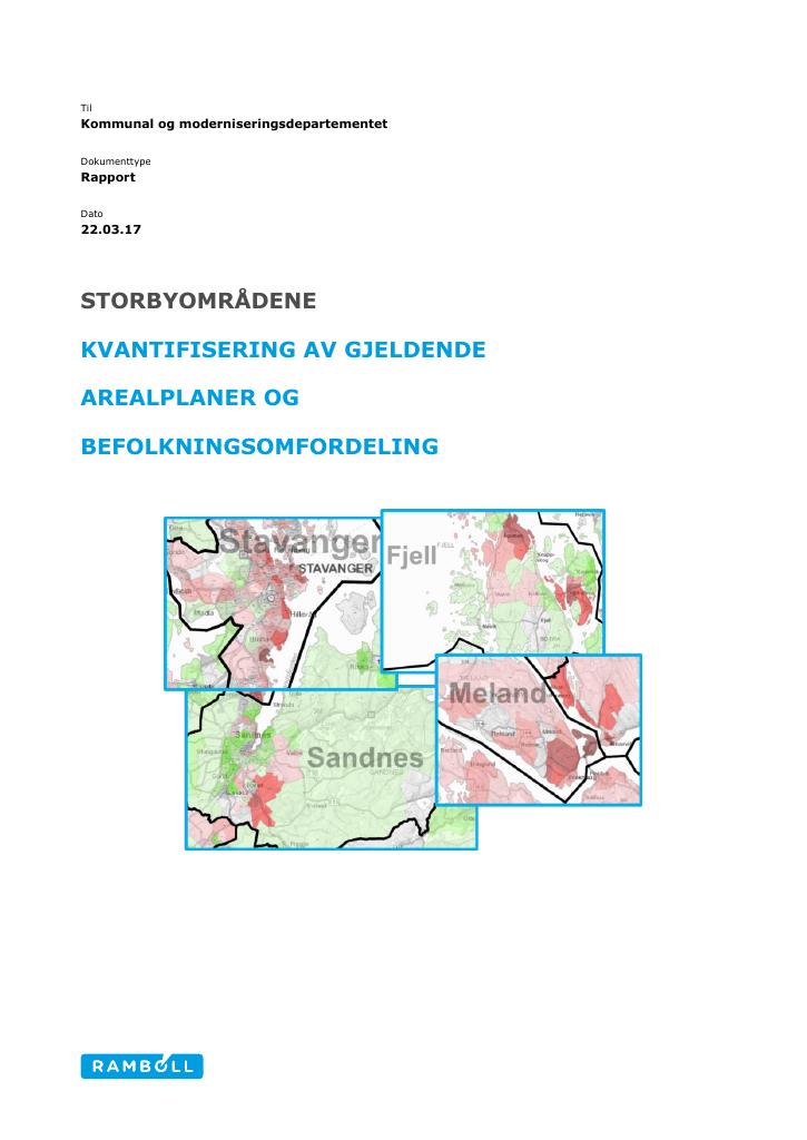 Forsiden av dokumentet Kvantifisering av gjeldende arealplaner og befolkningsomfordeling