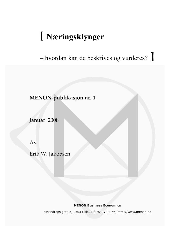 Forsiden av dokumentet Næringsklynger – hvordan kan de beskrives og vurderes?