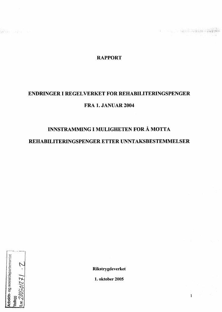Forsiden av dokumentet Endringer i regelverket for rehabiliteringspenger fra 1. januar 2004