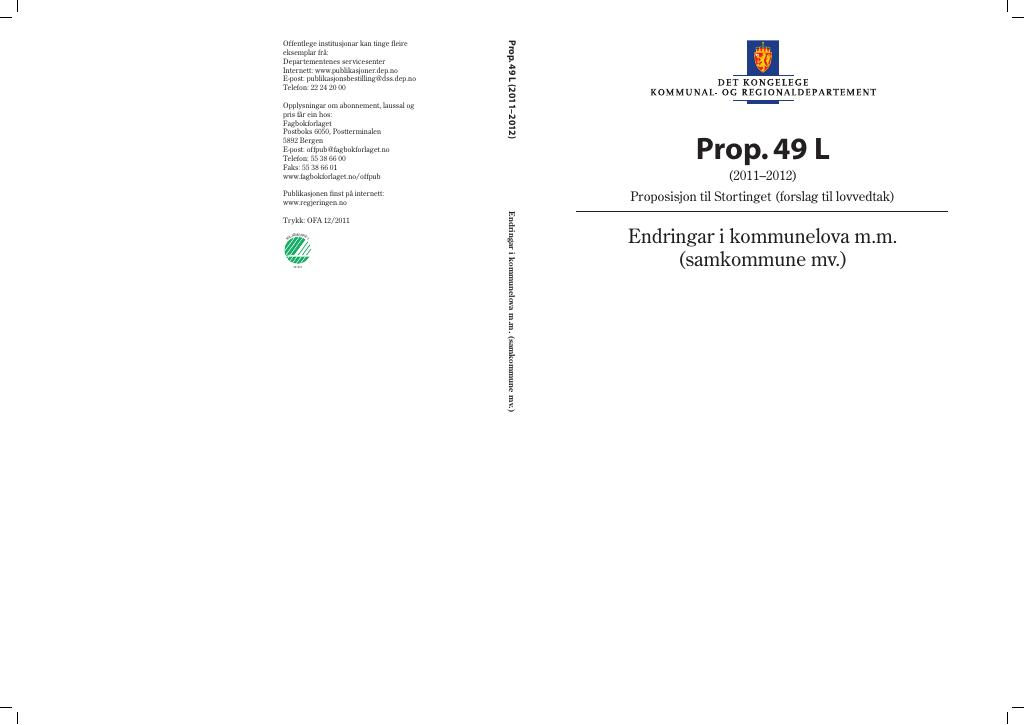 Forsiden av dokumentet Prop. 49 L (2011–2012)