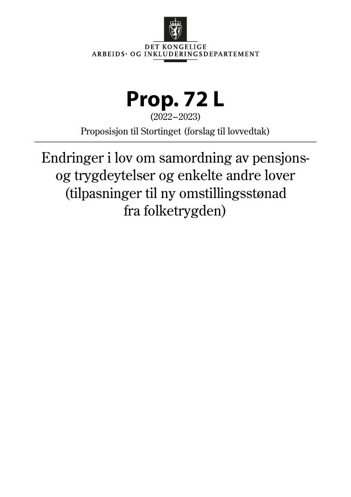 Forsiden av dokumentet Prop. 72 L (2022–2023)
