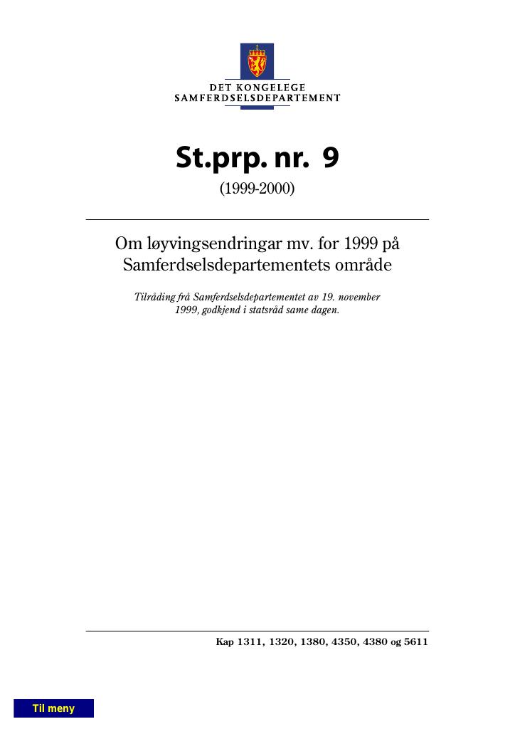 Forsiden av dokumentet St.prp. nr. 9 (1999-2000)