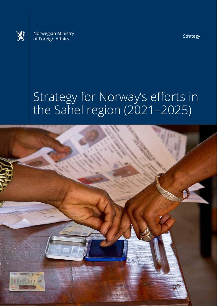 Forsiden av dokumentet Strategi for norsk innsats i Sahelregionen (2021–2025)