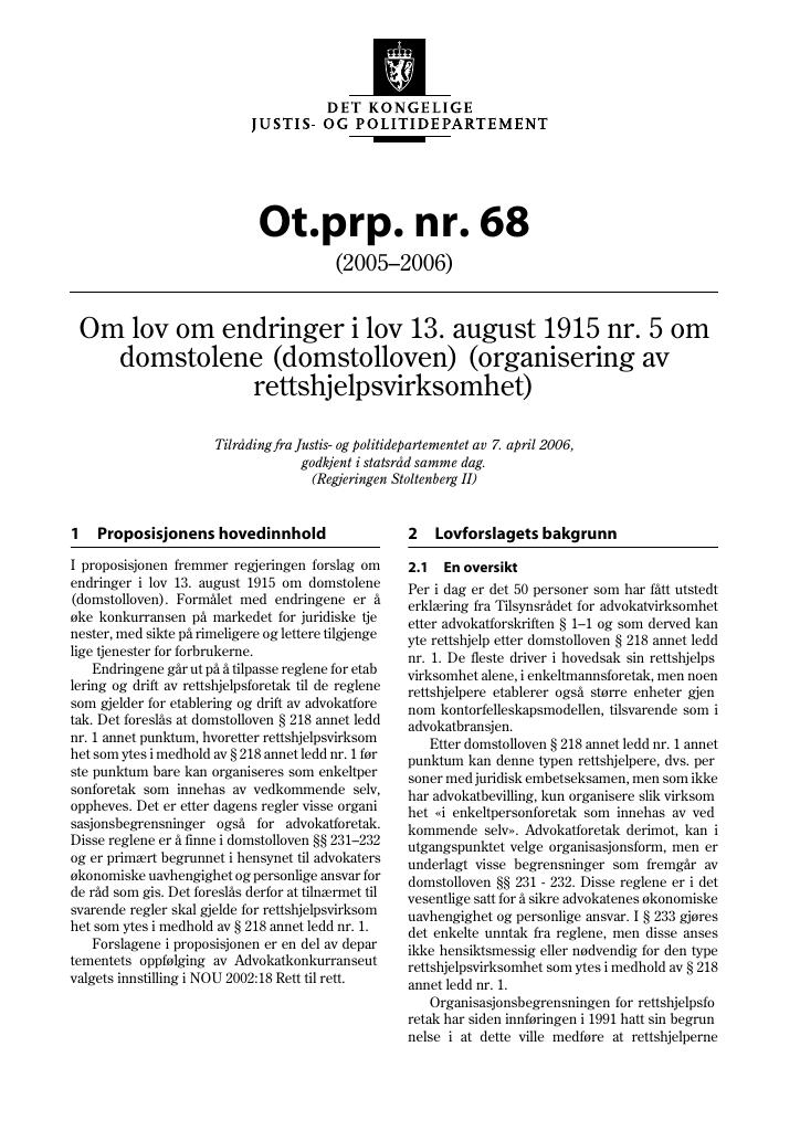 Forsiden av dokumentet Ot.prp. nr. 68 (2005-2006)