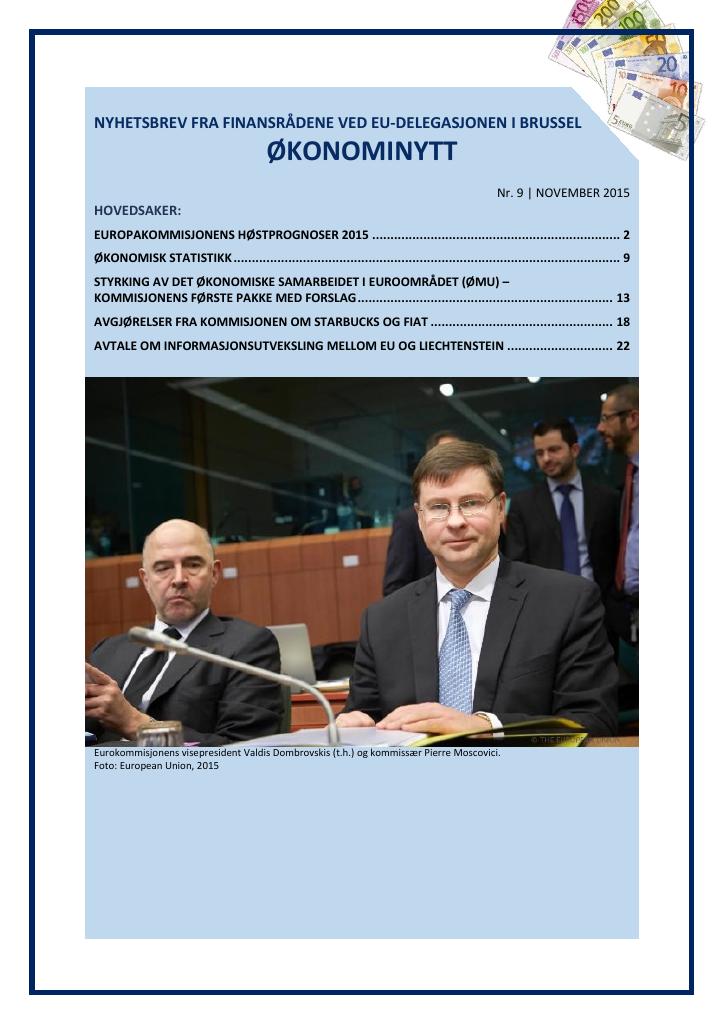 Forsiden av dokumentet Økonominytt fra EU-delegasjonen for november 2015