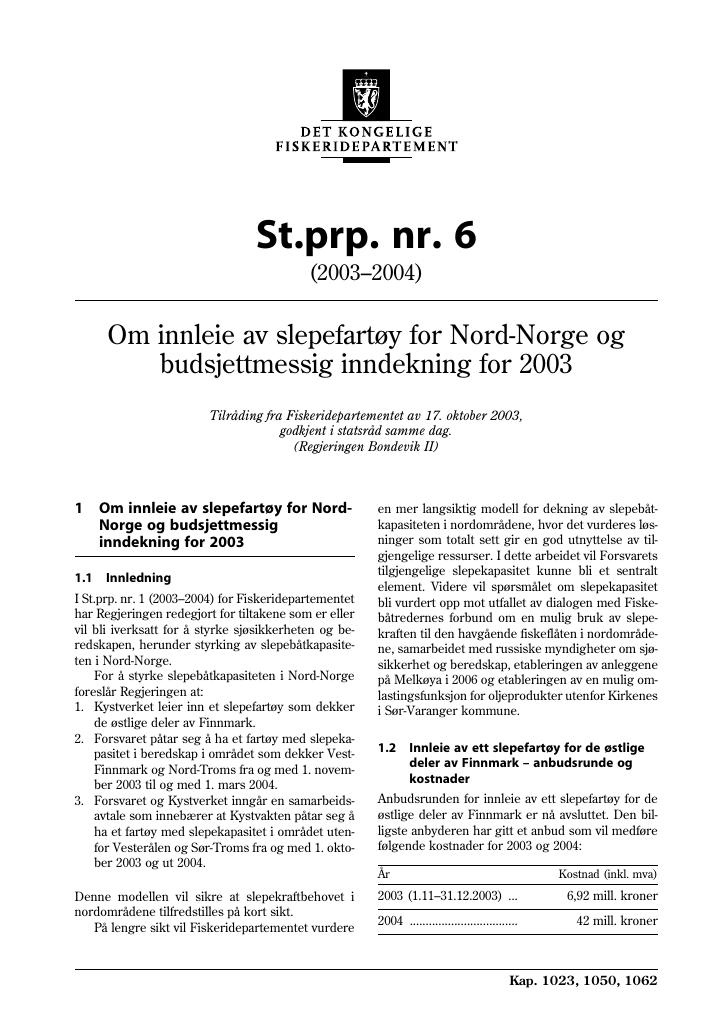 Forsiden av dokumentet St.prp. nr. 6 (2003-2004)