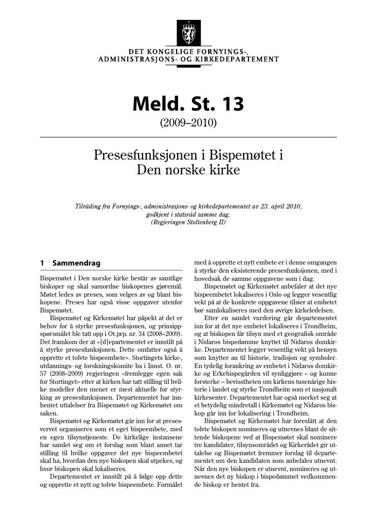 Forsiden av dokumentet Meld. St. 13 (2009-2010)