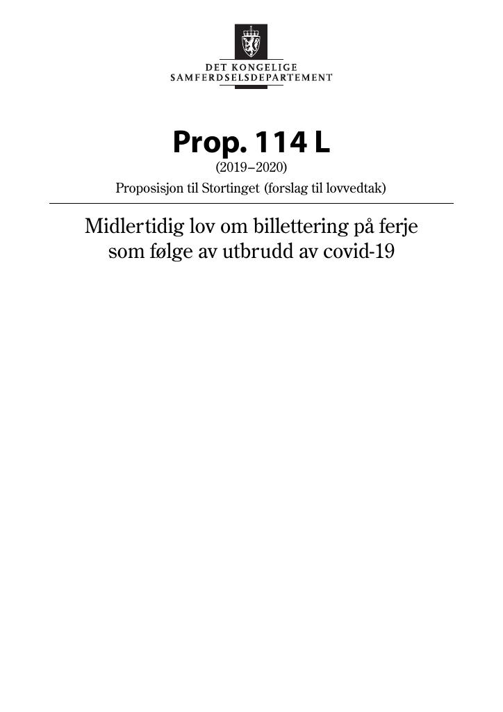 Forsiden av dokumentet Prop. 114 L (2019–2020)