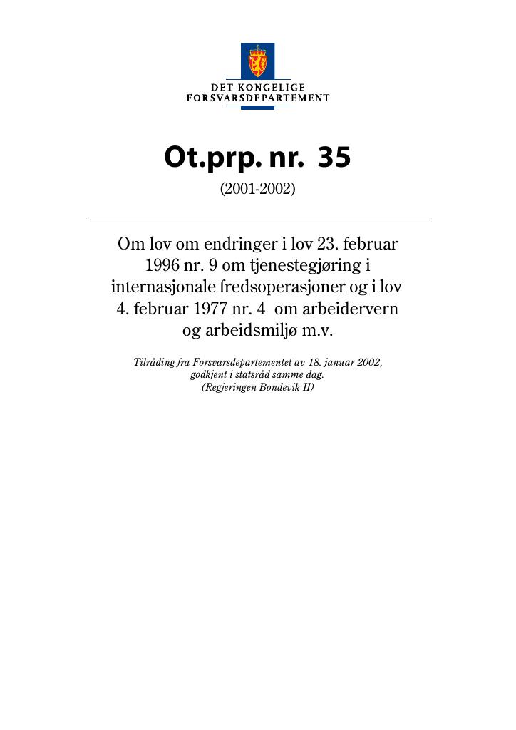 Forsiden av dokumentet Ot.prp. nr. 35 (2001-2002)