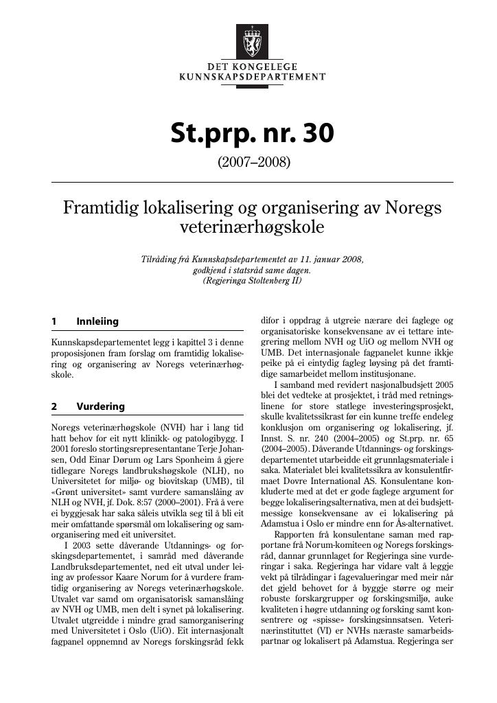 Forsiden av dokumentet St.prp. nr. 30 (2007-2008)