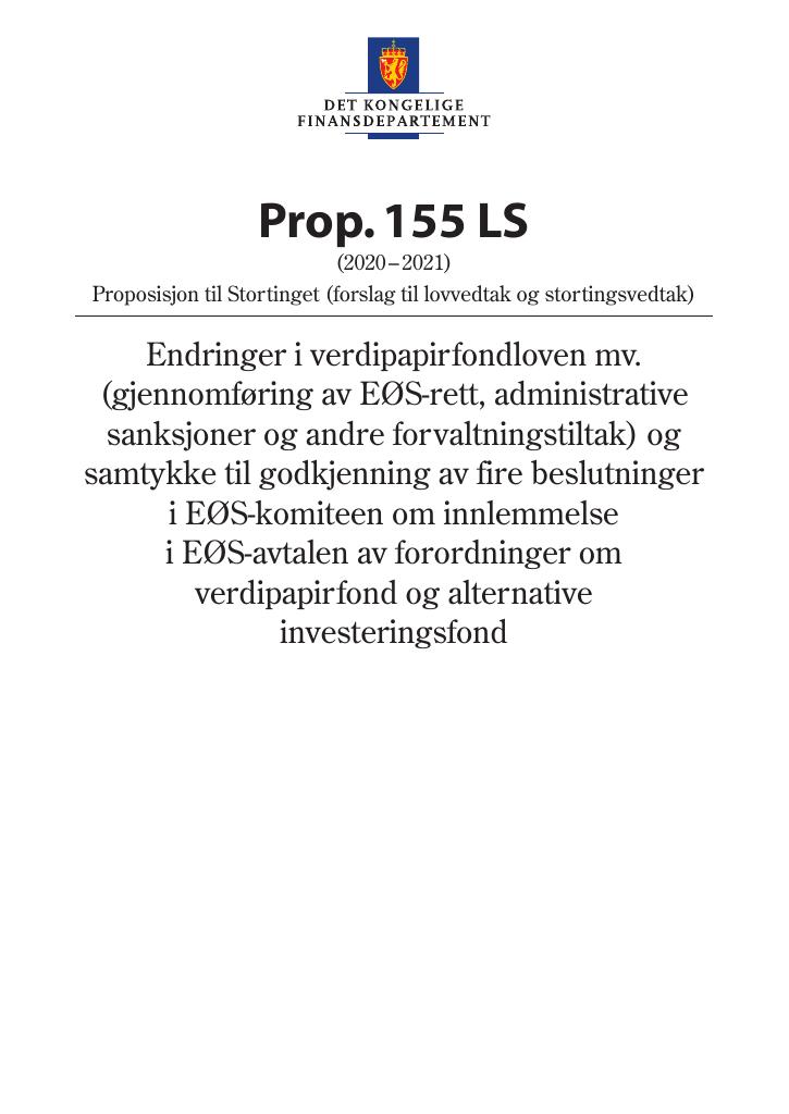 Forsiden av dokumentet Prop. 155 LS (2020–2021)