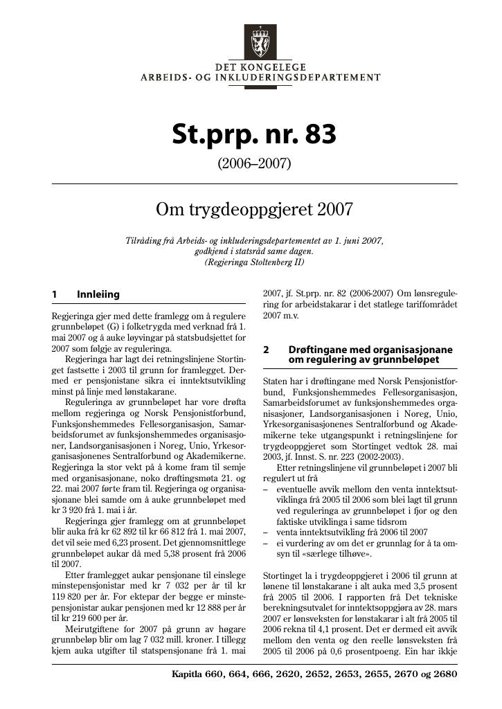 Forsiden av dokumentet St.prp. nr. 83 (2006-2007)