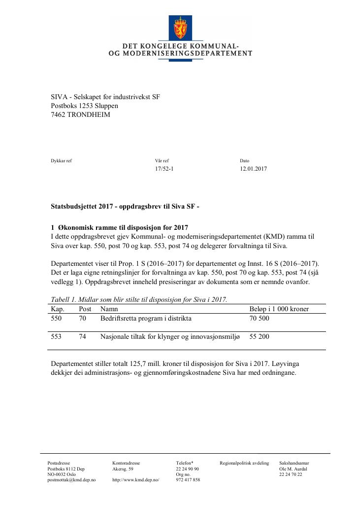 Forsiden av dokumentet Oppdragsbrev (pdf)