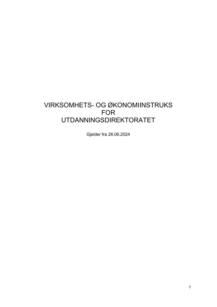 Forsiden av dokumentet Virksomhets- og økonomiinstruks