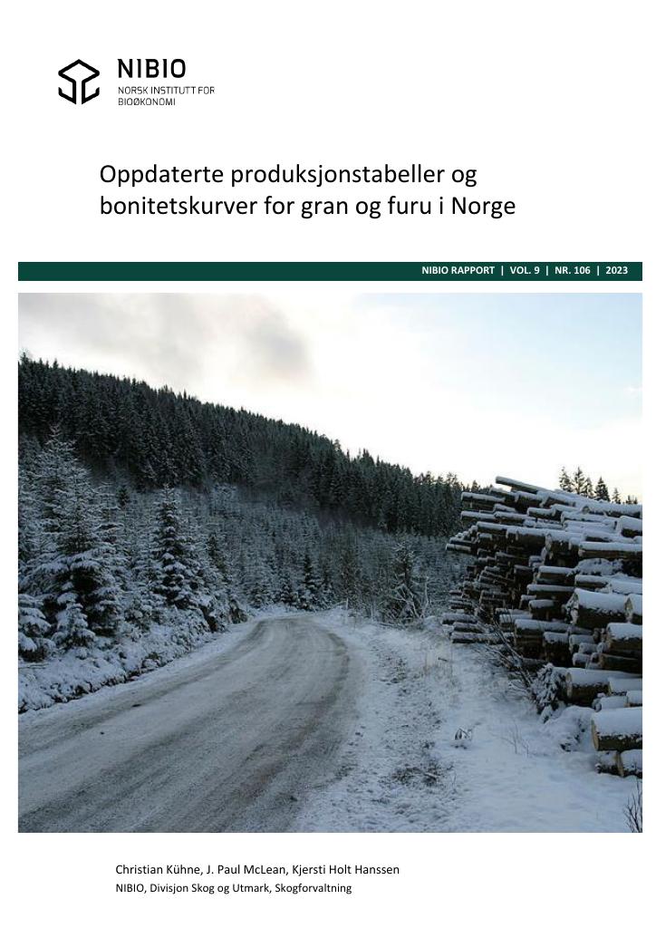 Forsiden av dokumentet Oppdaterte produksjonstabeller og bonitetskurver for gran og furu i Norge