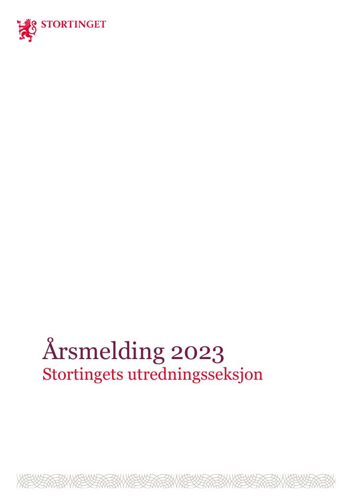 Forsiden av dokumentet Årsmelding Stortingets utredningsseksjon 2023