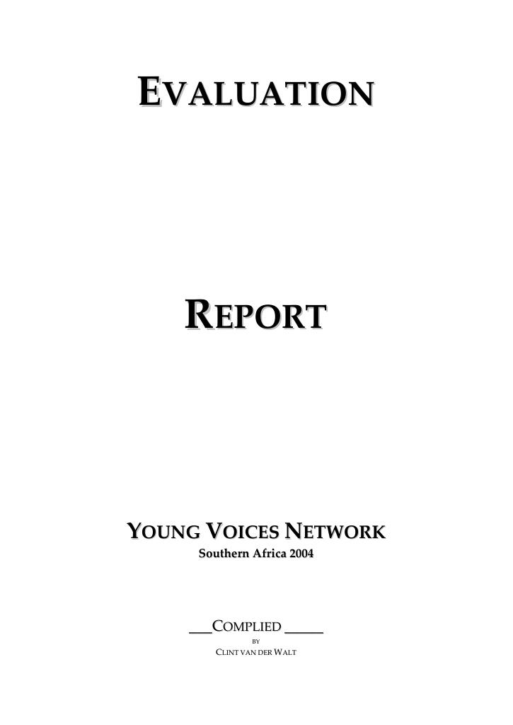 Forsiden av dokumentet Evaluation Report: Young Voices Network, Southern Africa 2004
