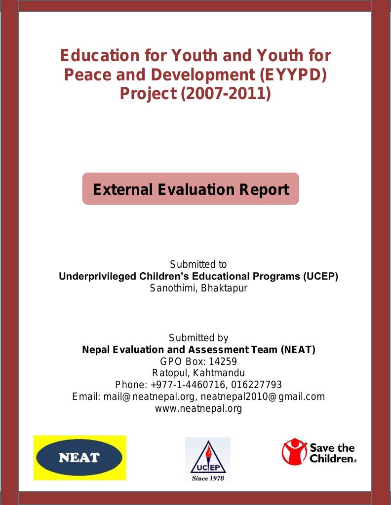 Forsiden av dokumentet Education for Youth and Youth for Peace and Development (EYYPD) Project (2007-2011)