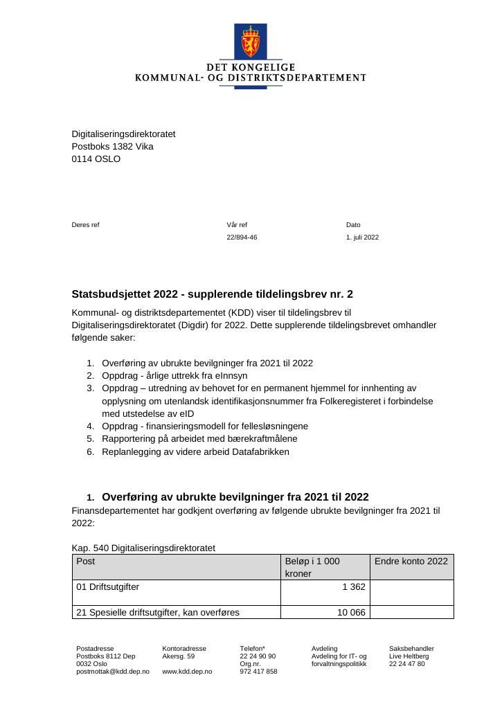 Tildelingsbrev Digdir 2022 - Tillegg Nr. 2 - Kudos