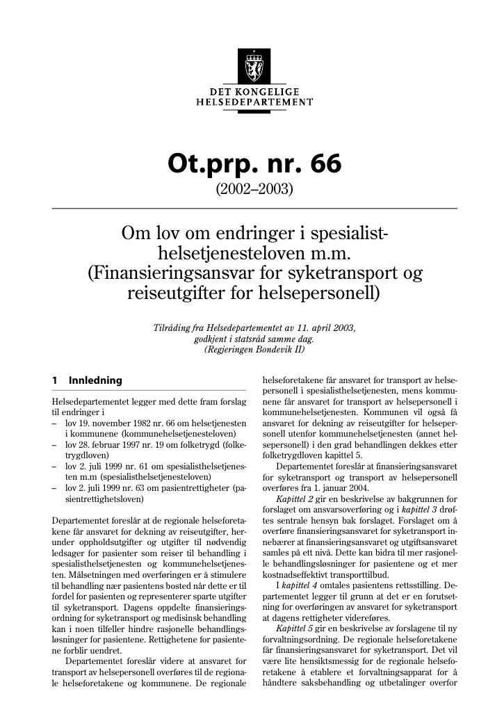 Forsiden av dokumentet Ot.prp. nr. 66 (2002-2003)