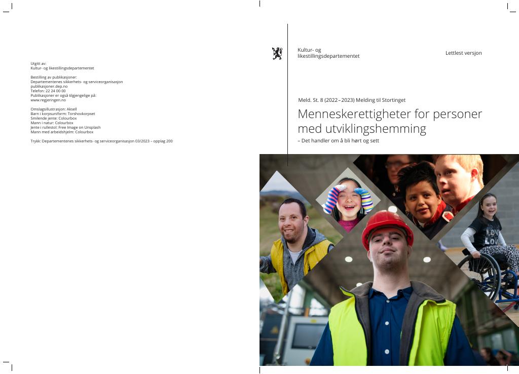 Forsiden av dokumentet Menneskerettigheter for personer med utviklingshemming