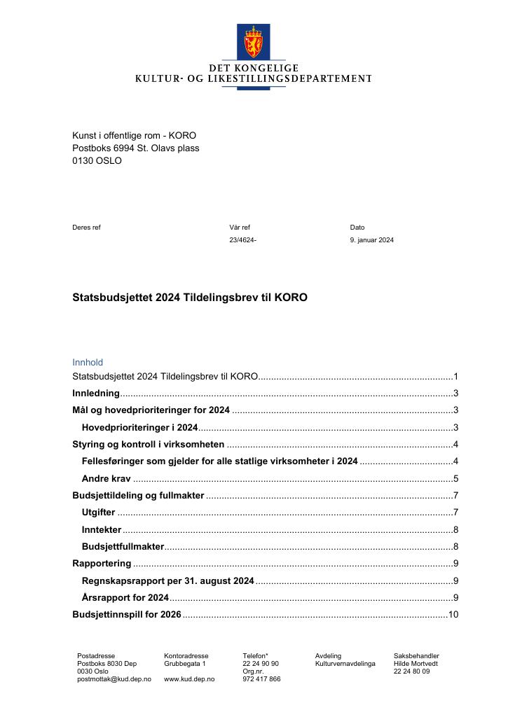 Forsiden av dokumentet Tildelingsbrev 2024 (.pdf)