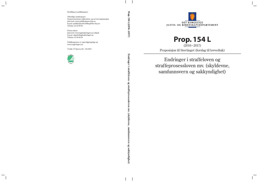 Forsiden av dokumentet Prop. 154 L (2016–2017)