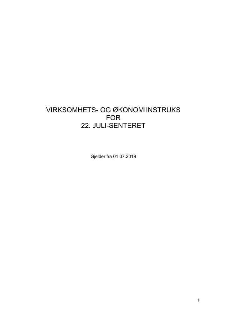 Forsiden av dokumentet Instruks 22. juli-senteret 2019
