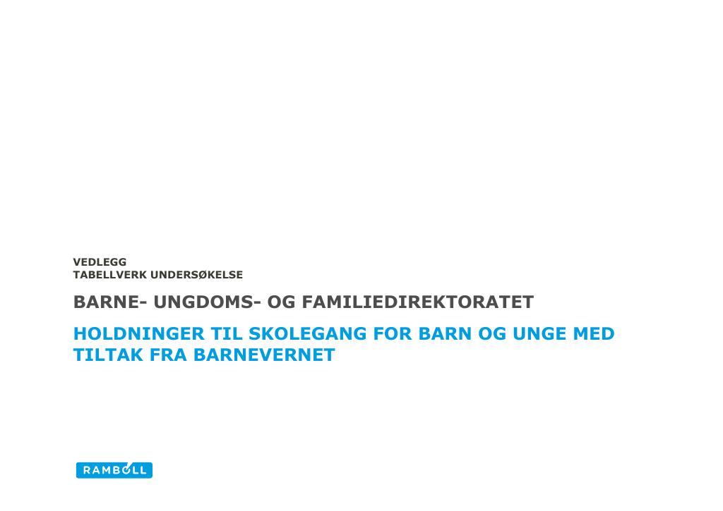 Forsiden av dokumentet Tabellverk undersøkelse: Holdninger til skolegang for barn og unge med tiltak fra barnevernet