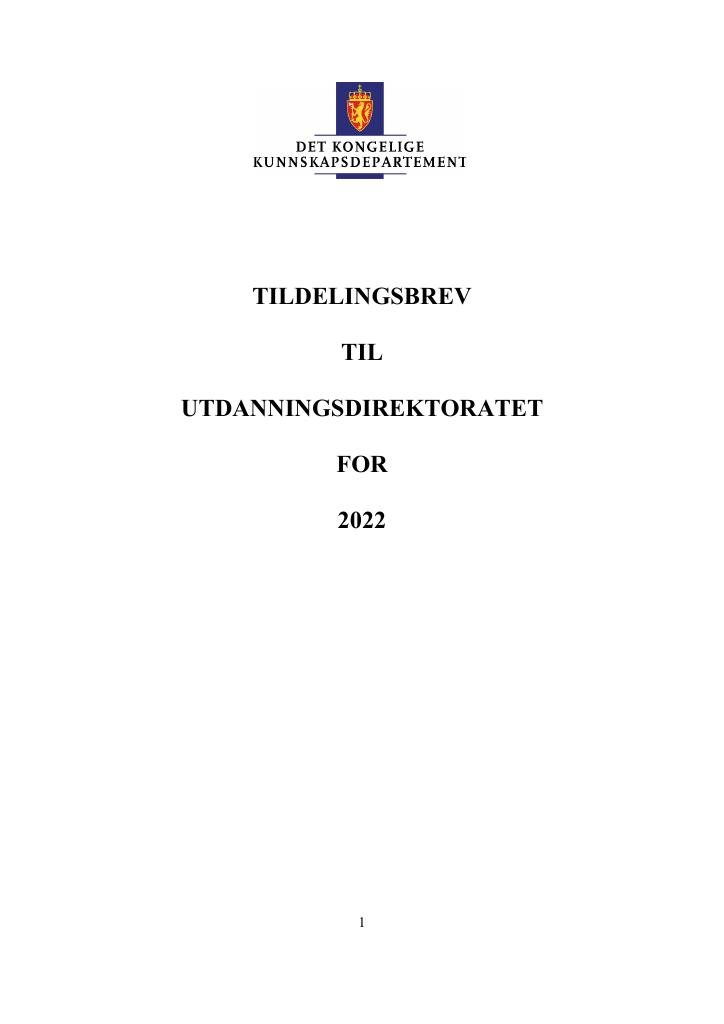 Forsiden av dokumentet Tildelingsbrev Utdanningsdirektoratet 2021