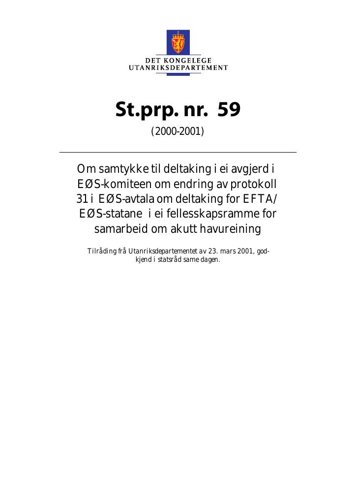 Forsiden av dokumentet St.prp. nr. 59 (2000-2001)