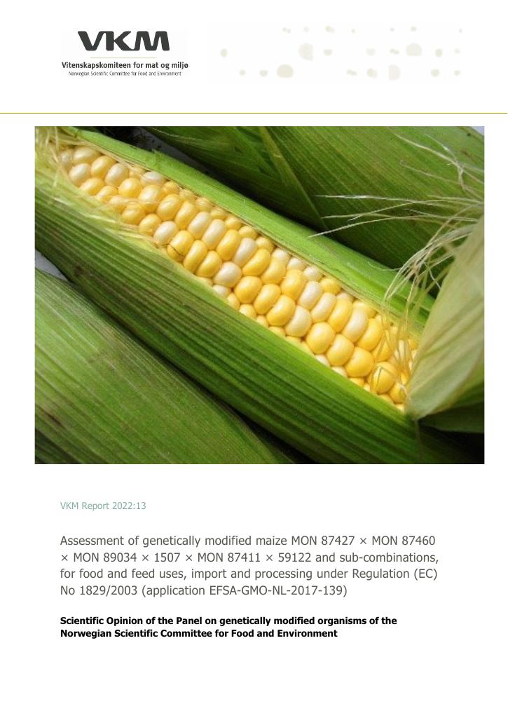 Forsiden av dokumentet Assessment of genetically modified maize MON 87427 × MON 87460 × MON 89034 × 1507 × MON 87411 × 59122 and sub-combinations, for food and feed uses, import and processing under Regulation (EC) No 1829/2003 (application EFSA‐GMO‐NL‐2017‐139)