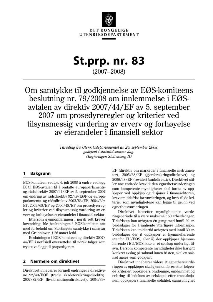 Forsiden av dokumentet St.prp. nr. 83 (2007-2008)