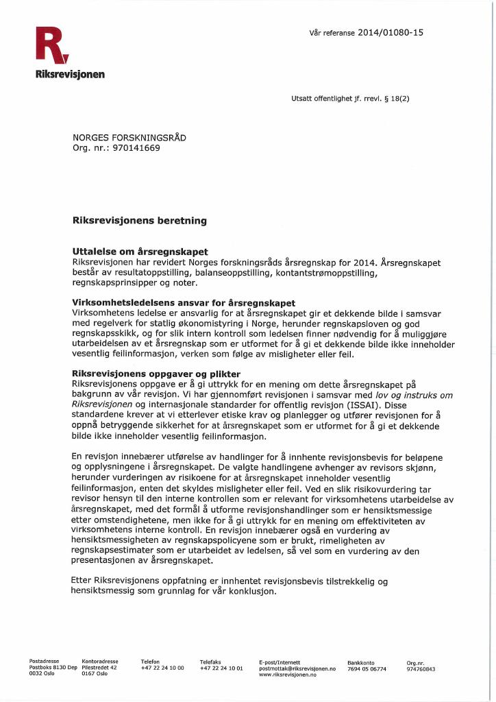 Forsiden av dokumentet Revisjonsberetning (PDF)