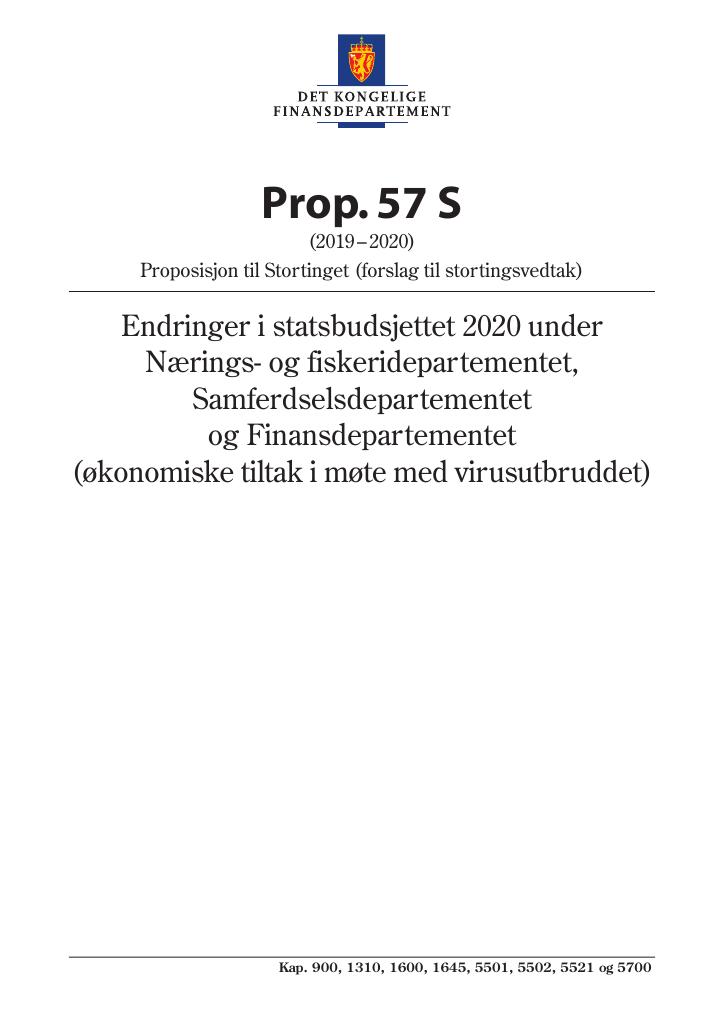 Forsiden av dokumentet Prop. 57 S (2019–2020)