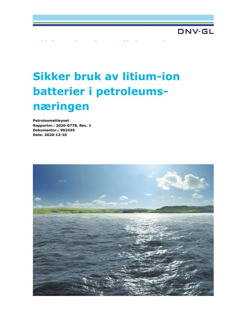 Forsiden av dokumentet Sikker bruk av litium-ion batterier i petroleumsnæringen