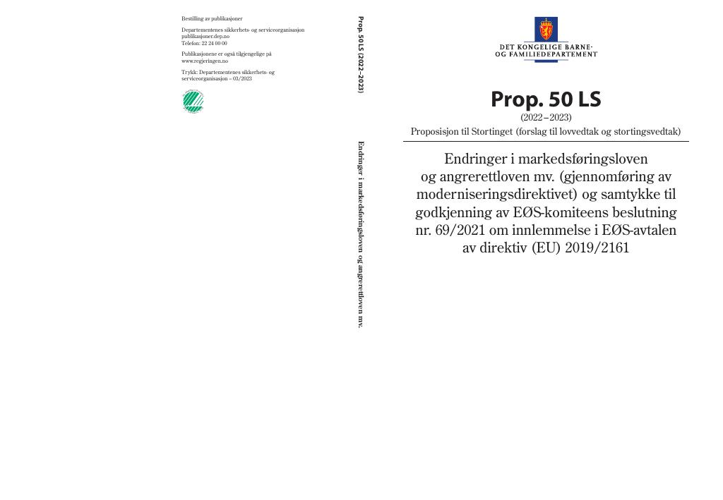 Forsiden av dokumentet Prop. 50 LS (2022–2023)