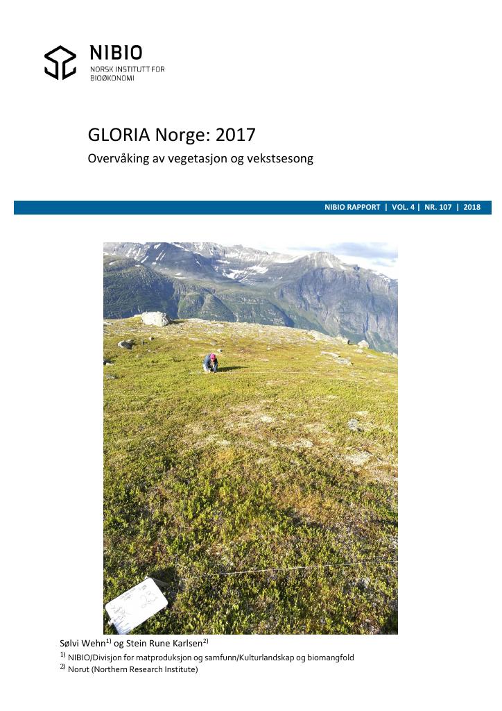 Forsiden av dokumentet GLORIA Norge 2017 – overvåkning av vegetasjon og vekstsesong