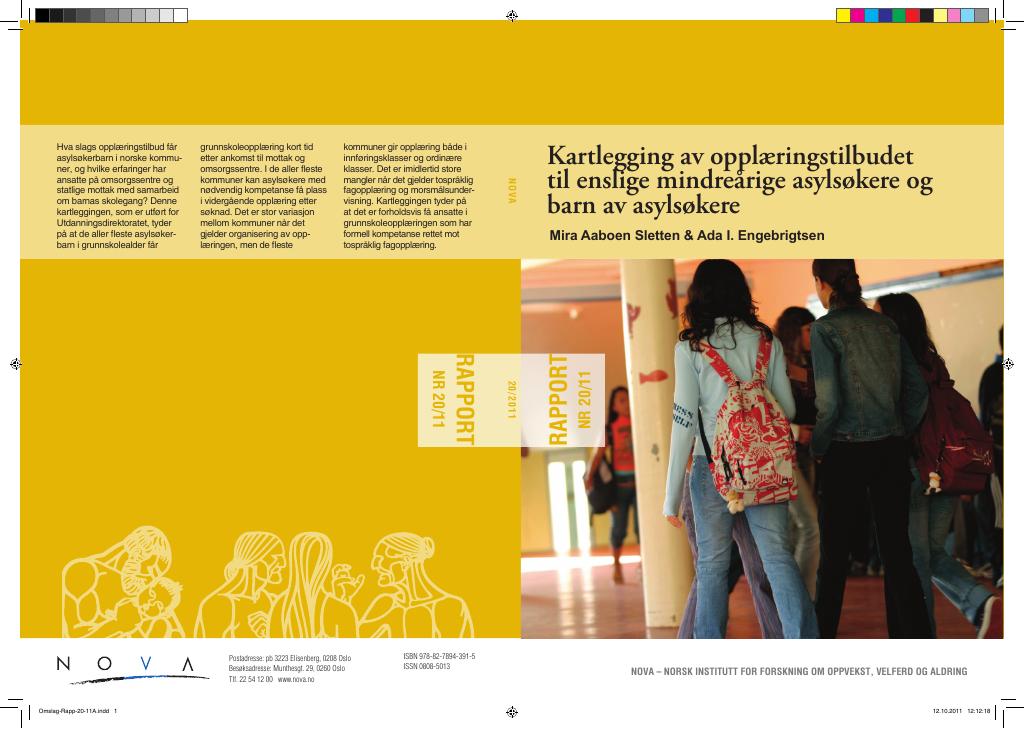 Forsiden av dokumentet Kartlegging av opplæringstilbudet til enslige mindreårige asylsøkere og barn av asylsøkere