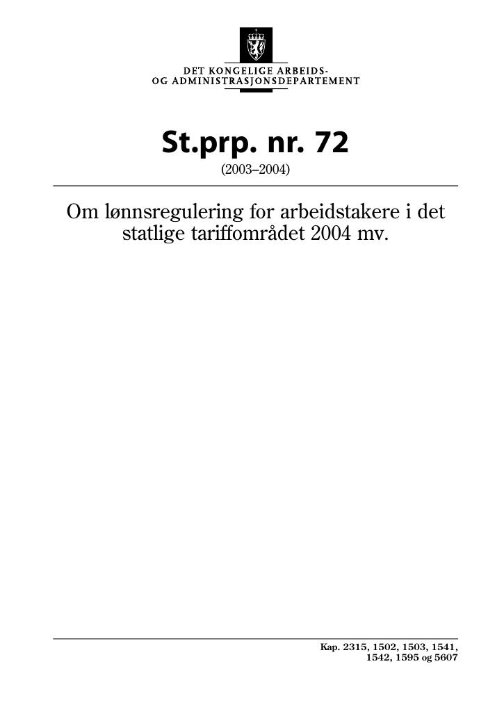 Forsiden av dokumentet St.prp. nr. 72 (2003-2004)