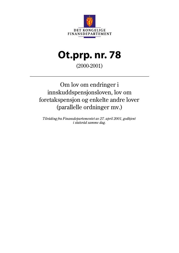 Forsiden av dokumentet Ot.prp. nr. 78 (2000-2001)