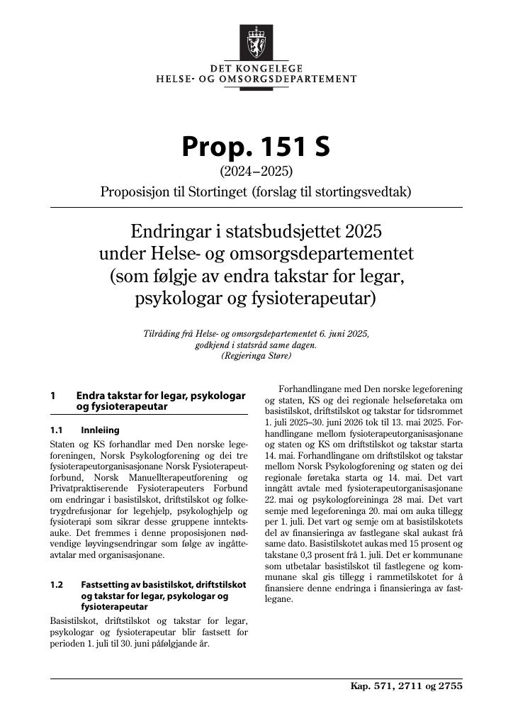 Forsiden av dokumentet Prop. 151 S (2024–2025)