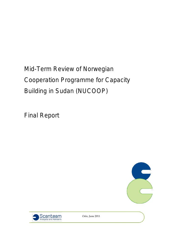 Forsiden av dokumentet Mid-Term Review of Norwegian  Cooperation Programme for Capacity  Building in Sudan (NUCOOP)